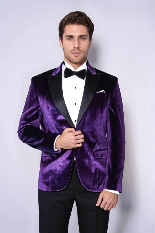 Velvet Slim Fit Single Button Purple Men Prom Blazer