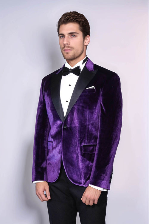 Velvet Slim Fit Single Button Purple Men Prom Blazer