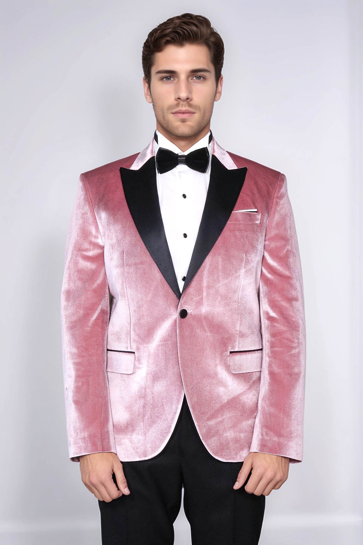 Slim Fit Peak Lapel Velvet Pink Men Prom Blazer