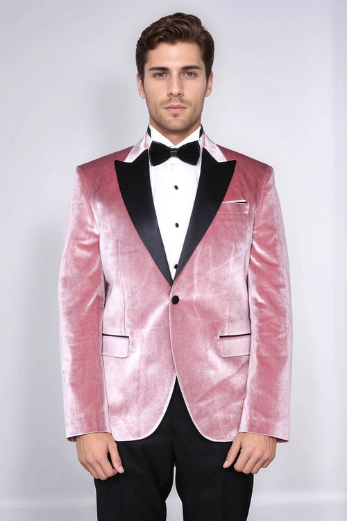 Slim Fit Peak Lapel Velvet Pink Men Prom Blazer