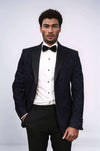 Black Patterned Over Navy Blue Men Prom Blazer - Wessi