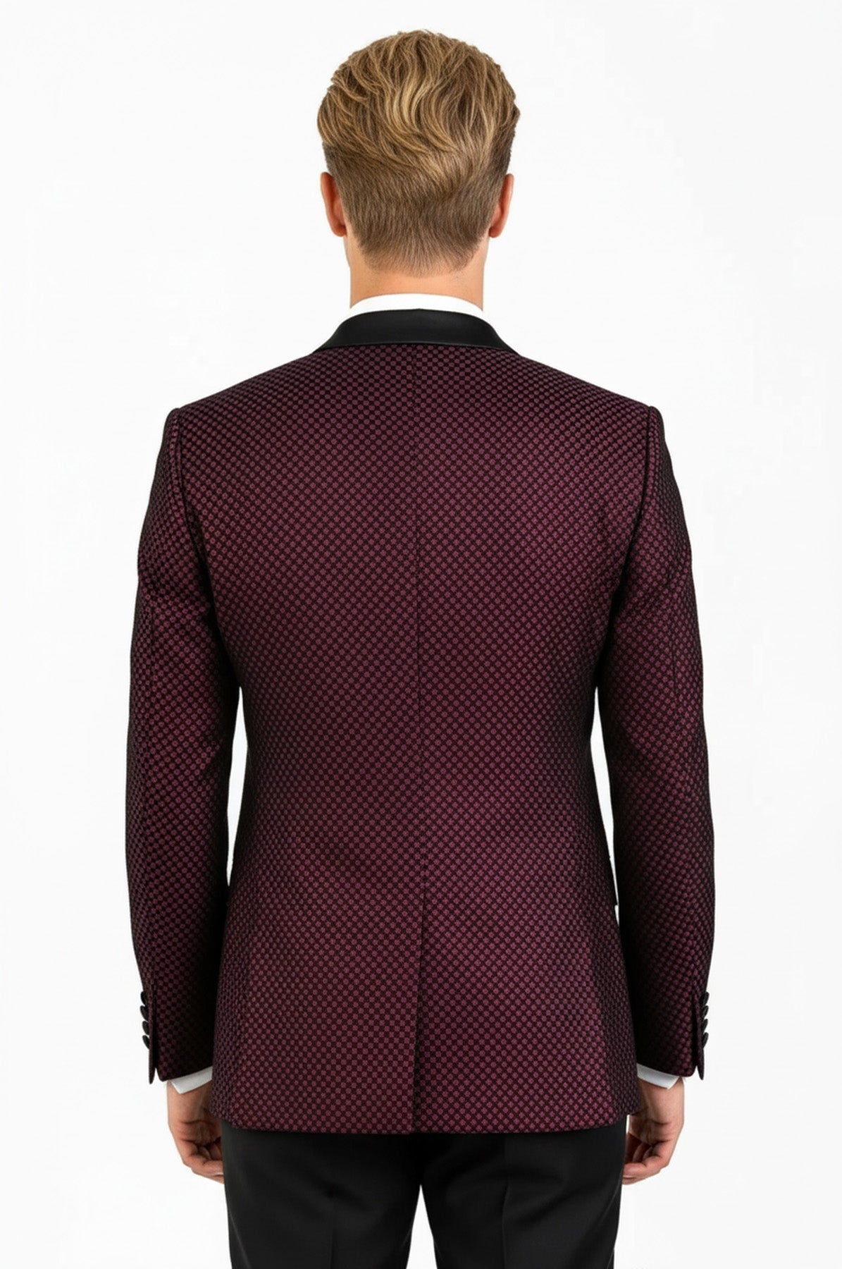 Black Patterned Over Burgundy Men Prom Blazer - Wessi
