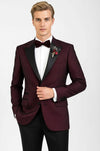 Black Patterned Over Burgundy Men Prom Blazer - Wessi