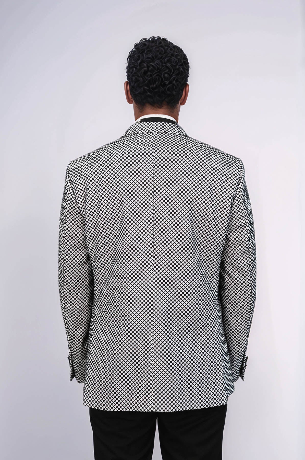 Black Patterned Over White Men Prom Blazer - Wessi