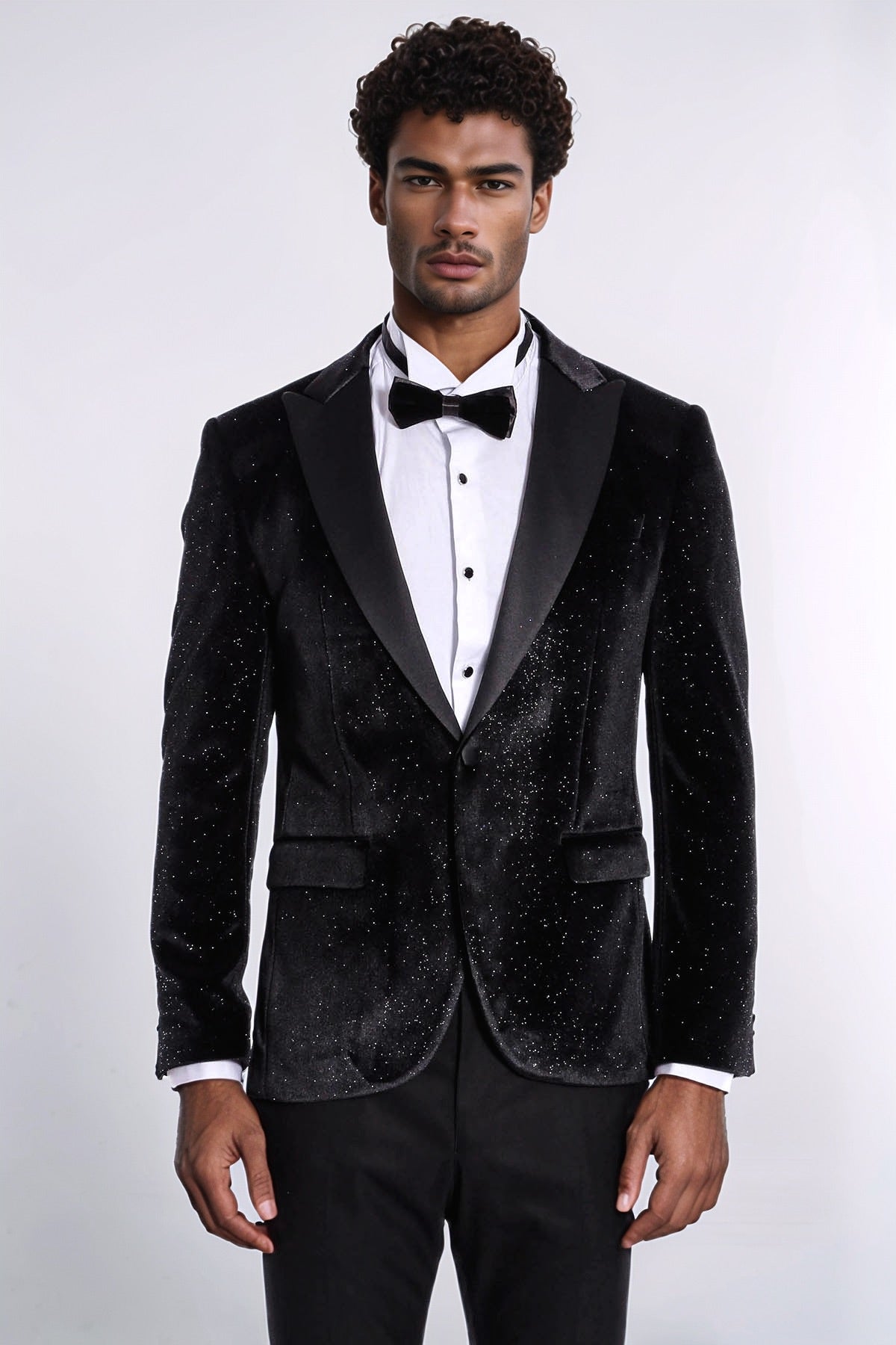 Sparkle Slim Fit Velvet Black Men Prom Blazer - Wessi