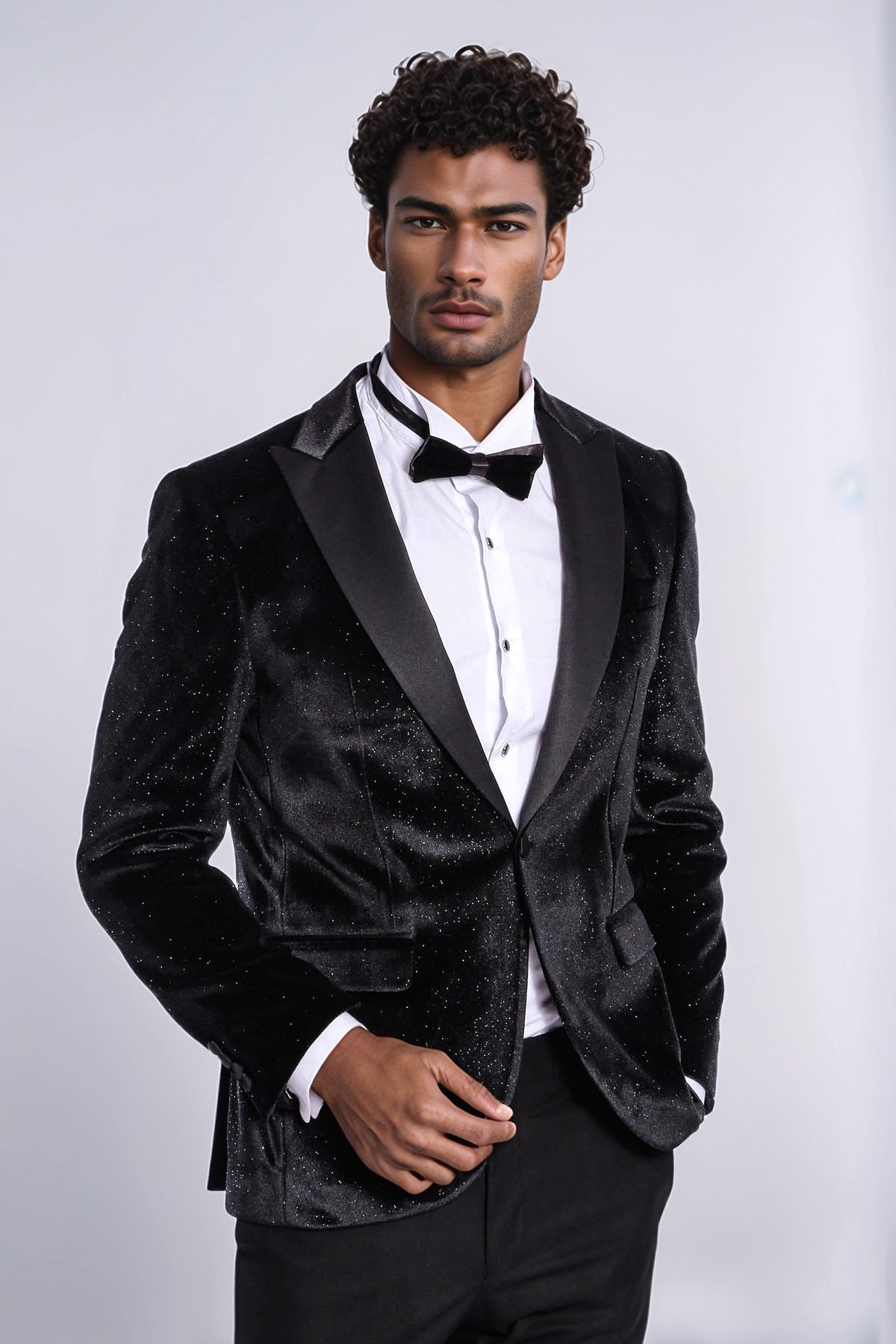 Sparkle Slim Fit Velvet Black Men Prom Blazer - Wessi