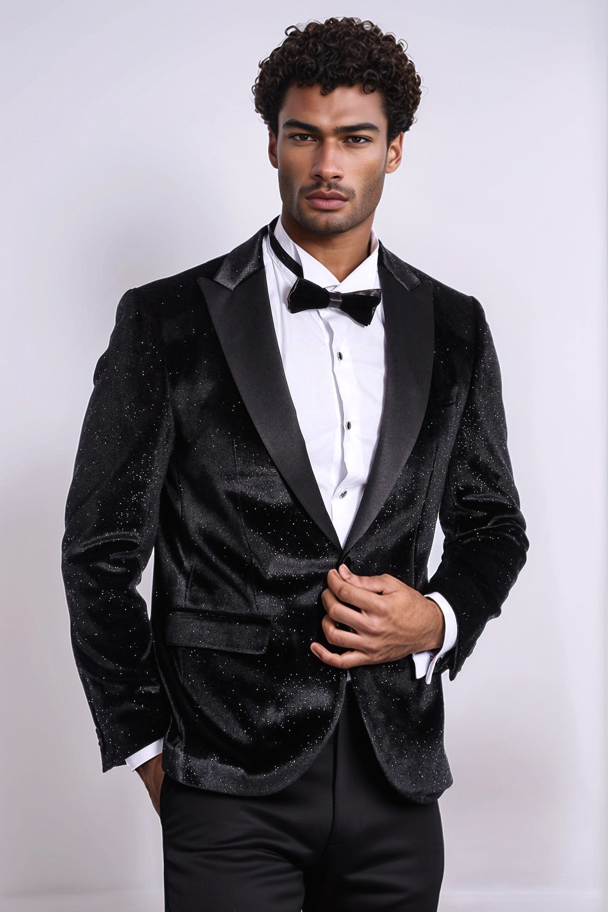 Sparkle Slim Fit Velvet Black Men Prom Blazer - Wessi