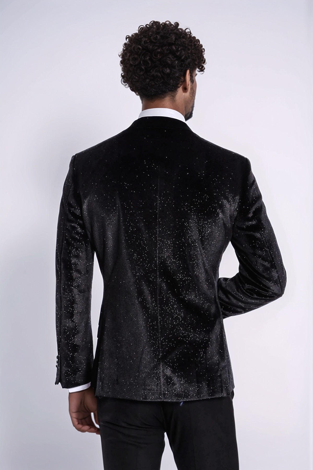 Sparkle Slim Fit Velvet Black Men Prom Blazer - Wessi