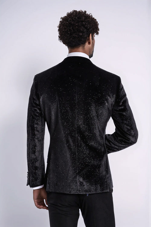 Sparkle Slim Fit Velvet Black Men Prom Blazer - Wessi