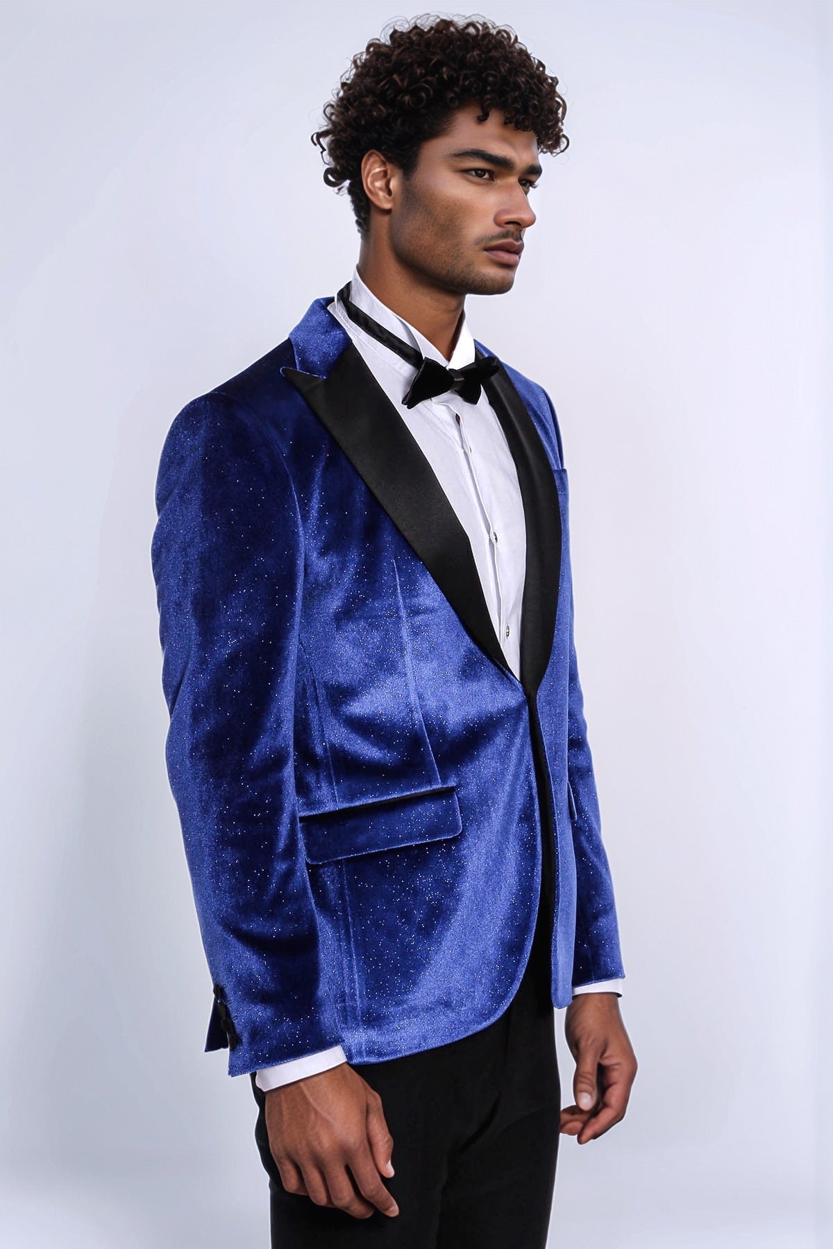Sparkle Slim Fit Velvet Bast Blue Men Prom Blazer - Wessi