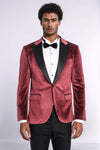 Sparkle Slim Fit Velvet Burgundy Men Prom Blazer - Wessi