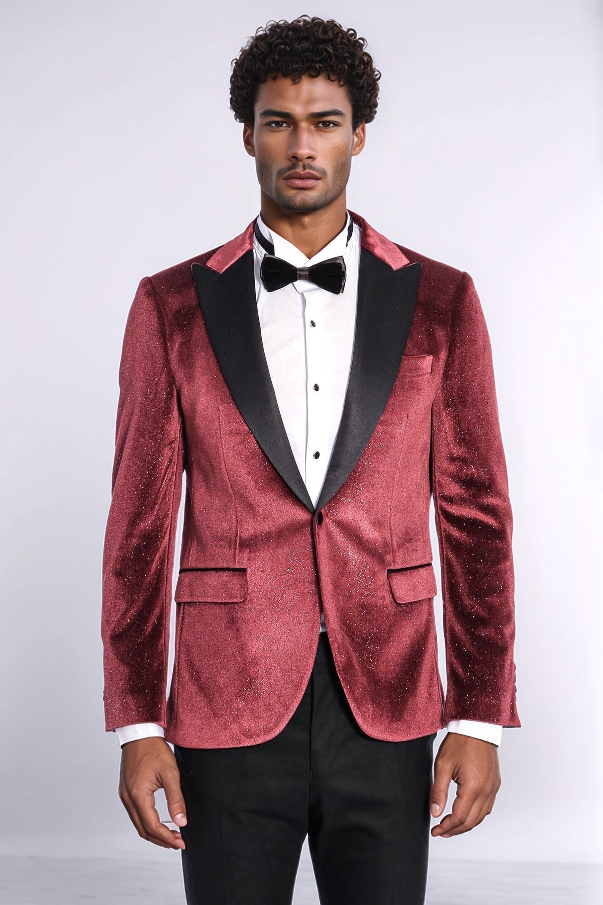 Sparkle Slim Fit Velvet Burgundy Men Prom Blazer - Wessi
