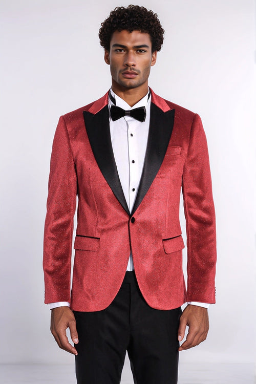 Sparkle Slim Fit Velvet Red Men Prom Blazer - Wessi