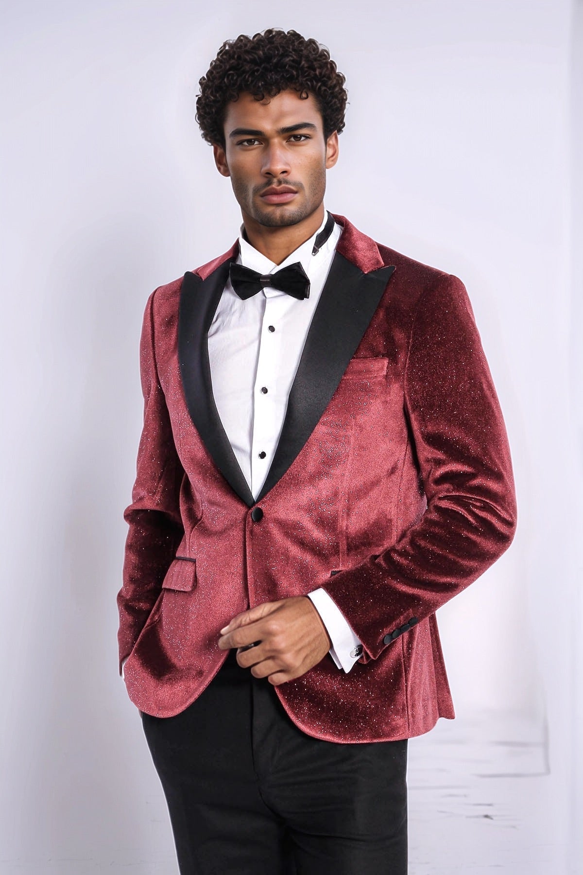 Sparkle Slim Fit Velvet Burgundy Men Prom Blazer - Wessi