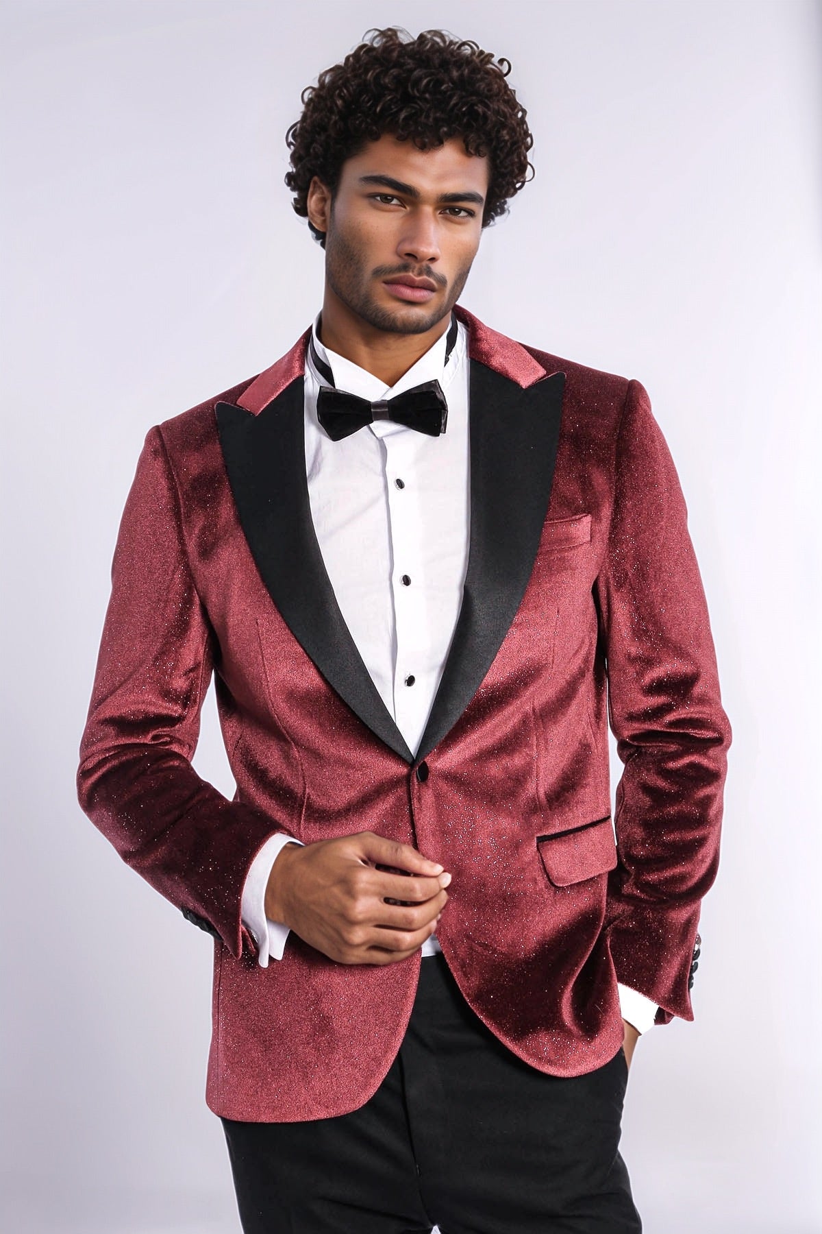 Sparkle Slim Fit Velvet Burgundy Men Prom Blazer - Wessi