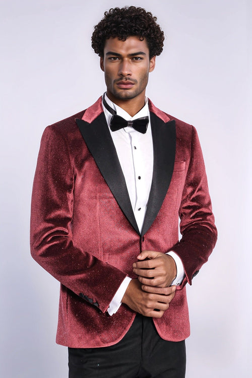 Sparkle Slim Fit Velvet Burgundy Men Prom Blazer - Wessi