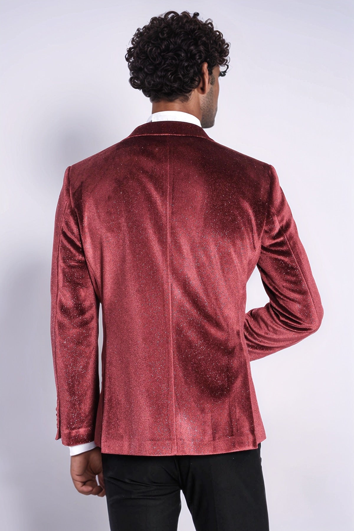 Sparkle Slim Fit Velvet Burgundy Men Prom Blazer - Wessi