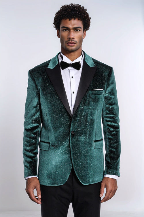 Sparkle Slim Fit Velvet Green Men Prom Blazer - Wessi