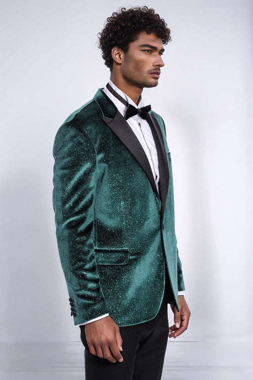Sparkle Slim Fit Velvet Green Men Prom Blazer - Wessi