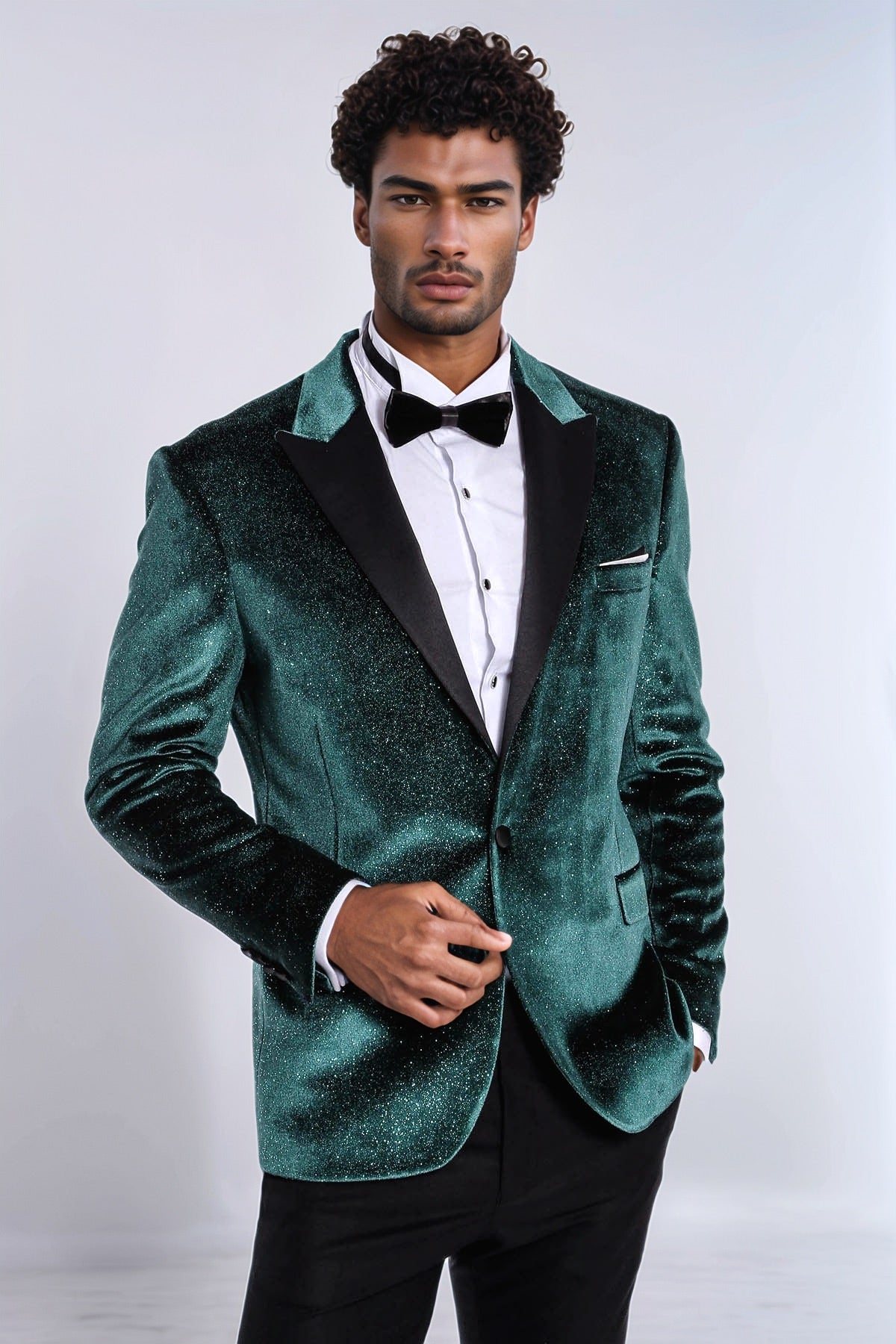 Sparkle Slim Fit Velvet Green Men Prom Blazer - Wessi