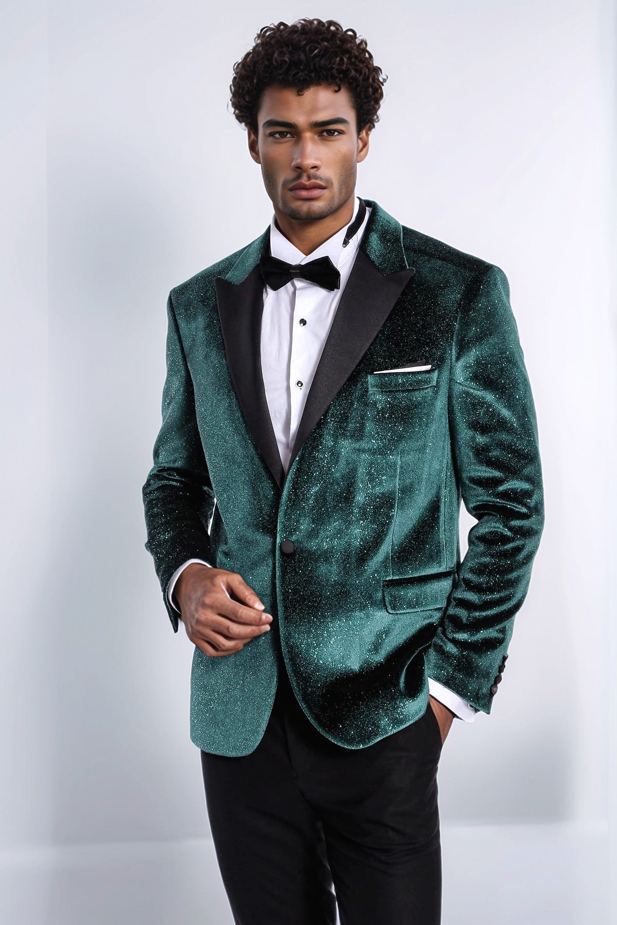 Sparkle Slim Fit Velvet Green Men Prom Blazer - Wessi