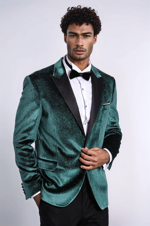 Sparkle Slim Fit Velvet Green Men Prom Blazer - Wessi
