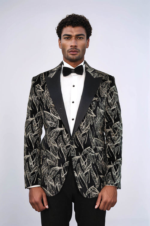 Glittery Slim Fit Black Men Prom Blazer - Wessi