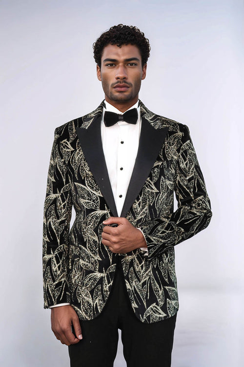 Glittery Slim Fit Black Men Prom Blazer - Wessi