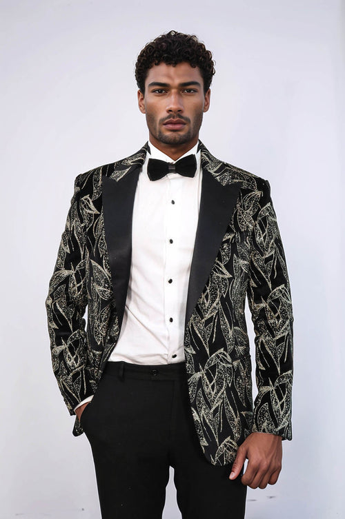 Glittery Slim Fit Black Men Prom Blazer - Wessi