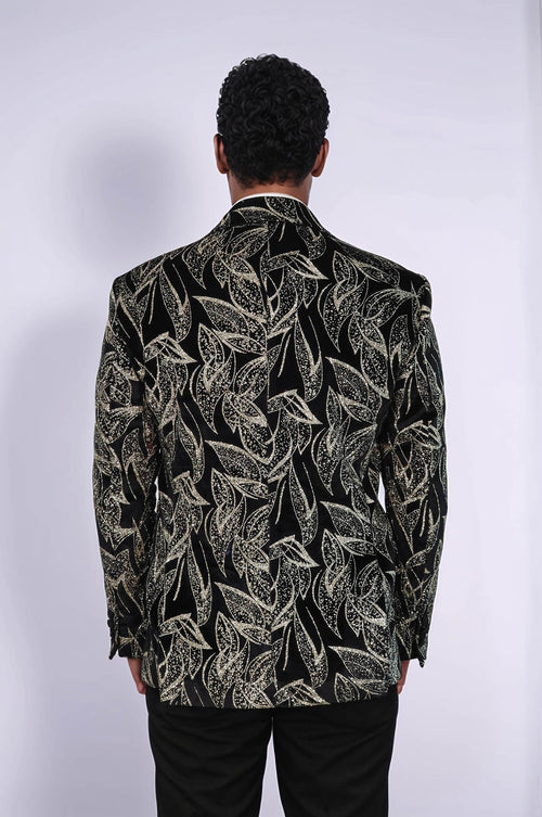 Glittery Slim Fit Black Men Prom Blazer - Wessi
