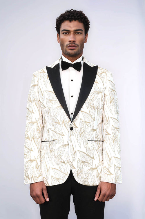 Glittery Slim Fit White Men Prom Blazer - Wessi