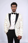 Glittery Slim Fit White Men Prom Blazer - Wessi