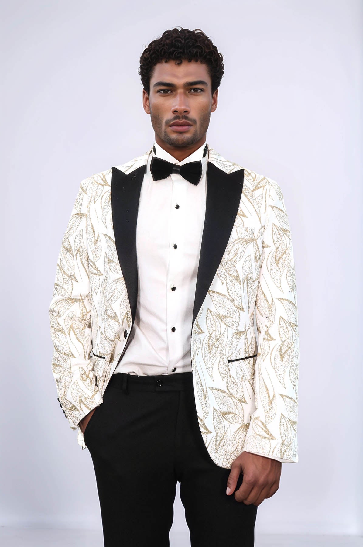 Glittery Slim Fit White Men Prom Blazer - Wessi
