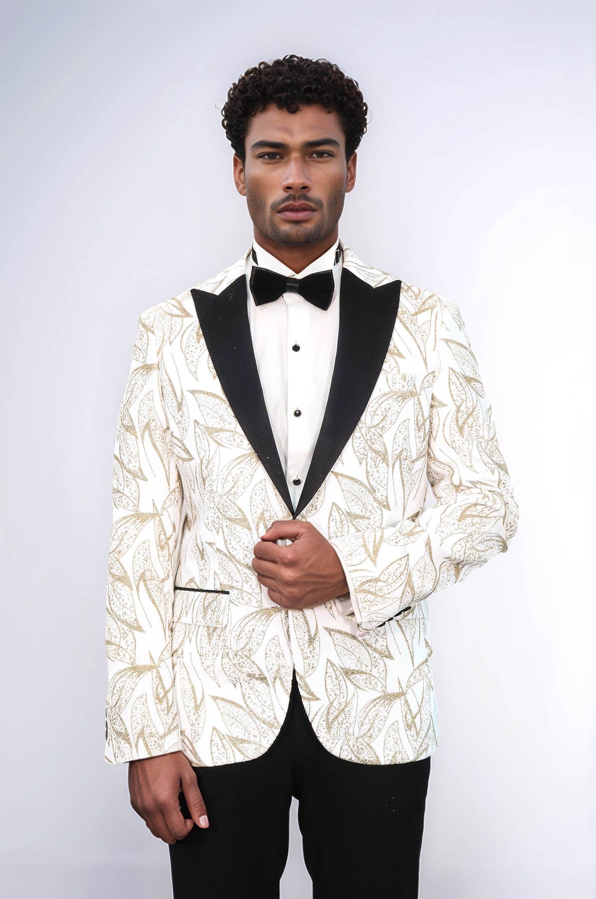 Glittery Slim Fit White Men Prom Blazer - Wessi