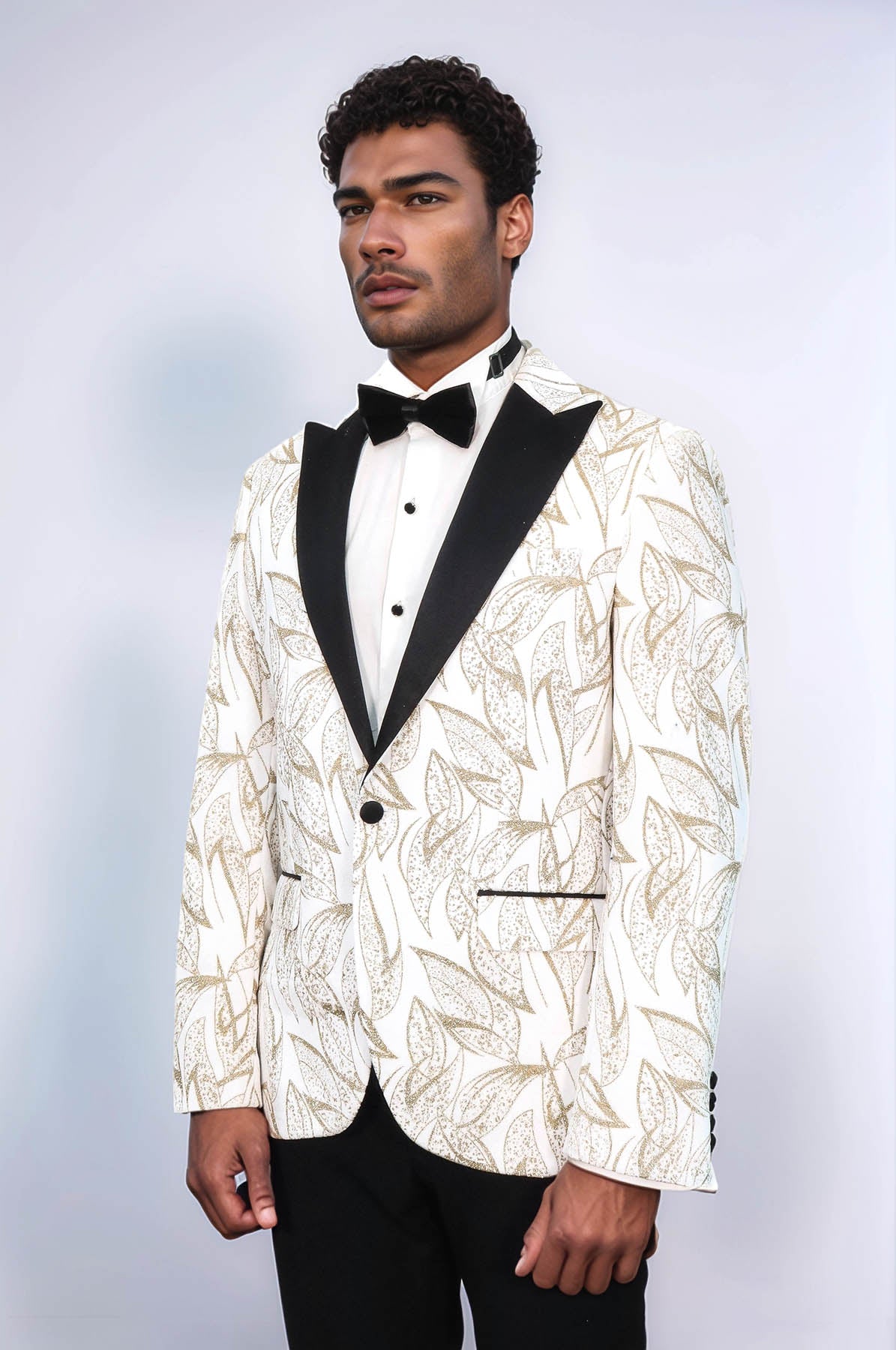 Glittery Slim Fit White Men Prom Blazer - Wessi