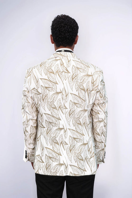 Glittery Slim Fit White Men Prom Blazer - Wessi