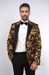 Floral Patterned Slim Fit Yellow Men Prom Blazer - Wessi