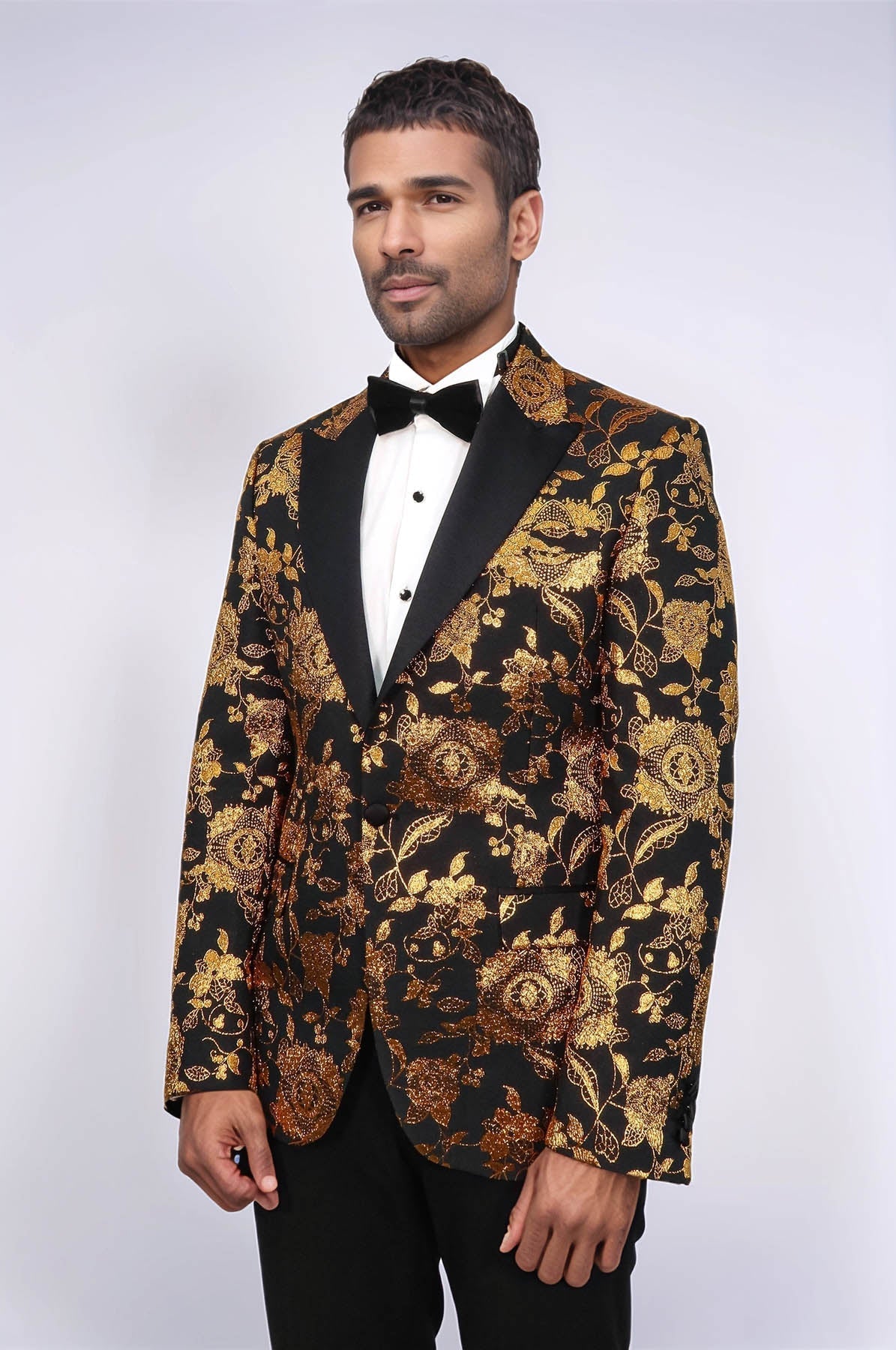 Floral Patterned Slim Fit Yellow Men Prom Blazer - Wessi