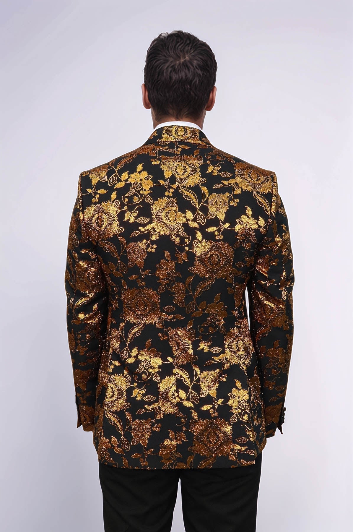 Floral Patterned Slim Fit Yellow Men Prom Blazer - Wessi