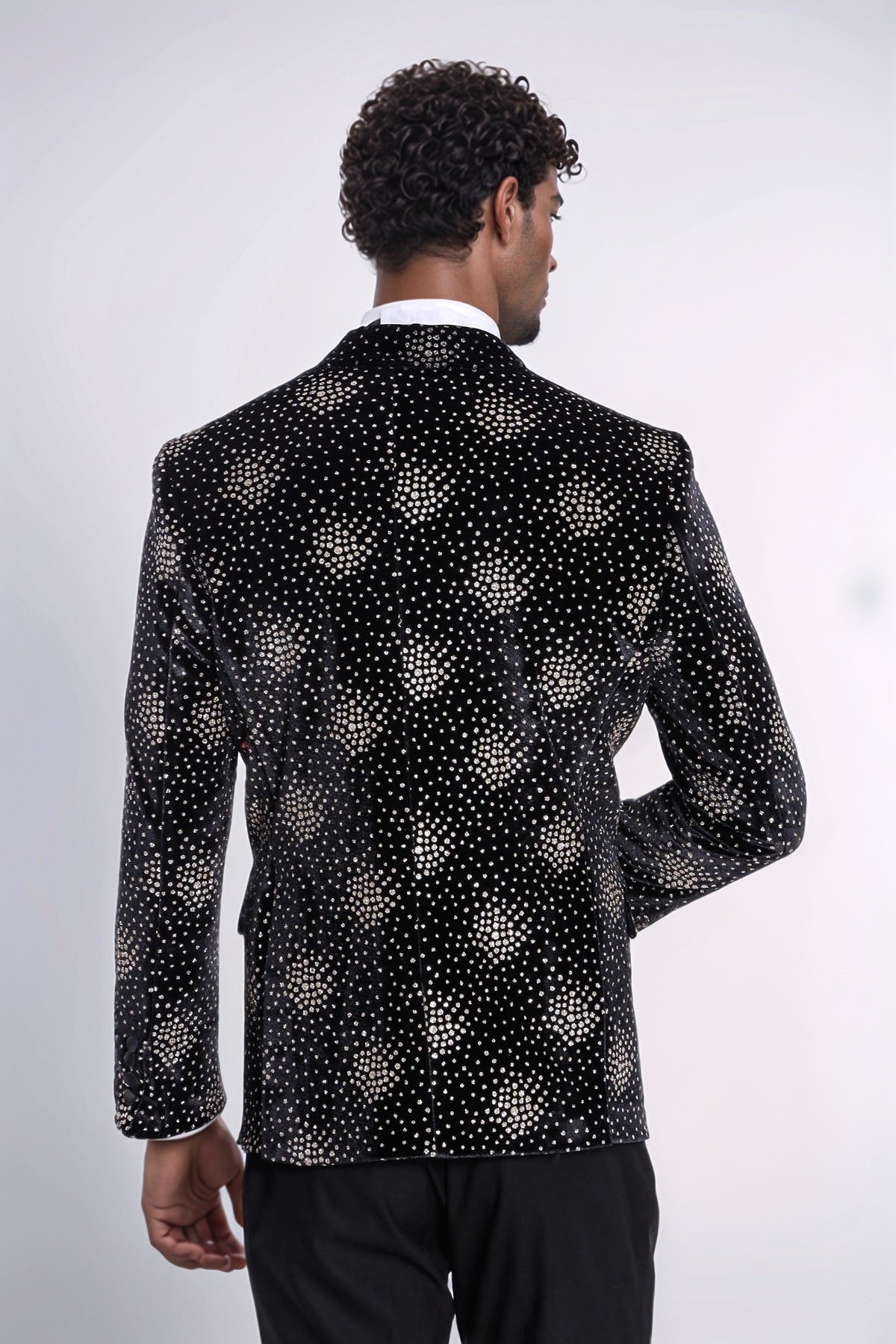 Slim Fit Dot Patterned Black Men Prom Blazer - Wessi
