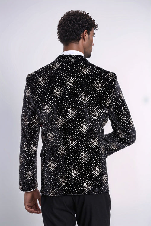 Slim Fit Dot Patterned Black Men Prom Blazer - Wessi