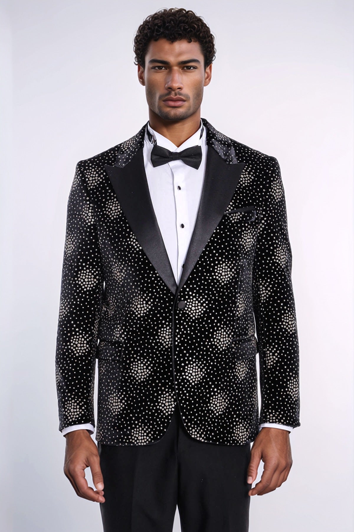 Slim Fit Dot Patterned Black Men Prom Blazer - Wessi
