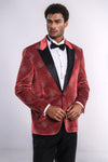 Dot Patterned Peak Lapel Burgundy Men Prom Blazer - Wessi