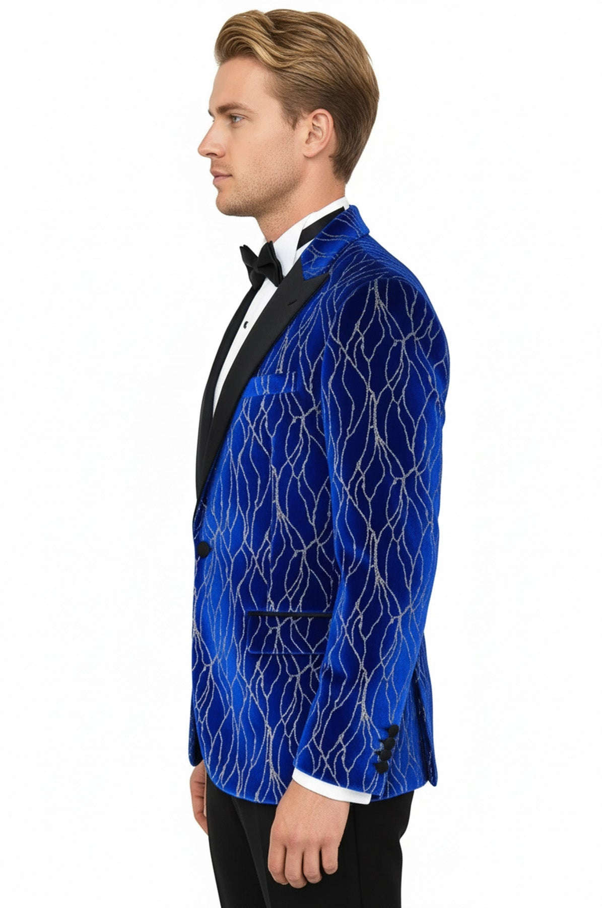 Silver Patterned Blue Men Prom Blazer - Wessi