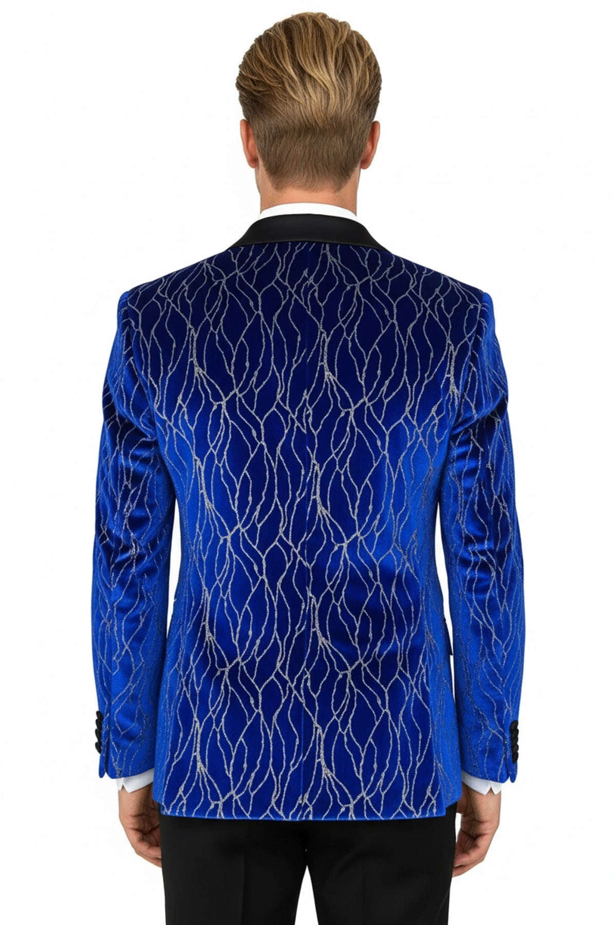Silver Patterned Blue Men Prom Blazer - Wessi