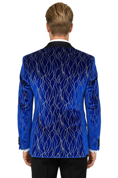 Silver Patterned Blue Men Prom Blazer - Wessi