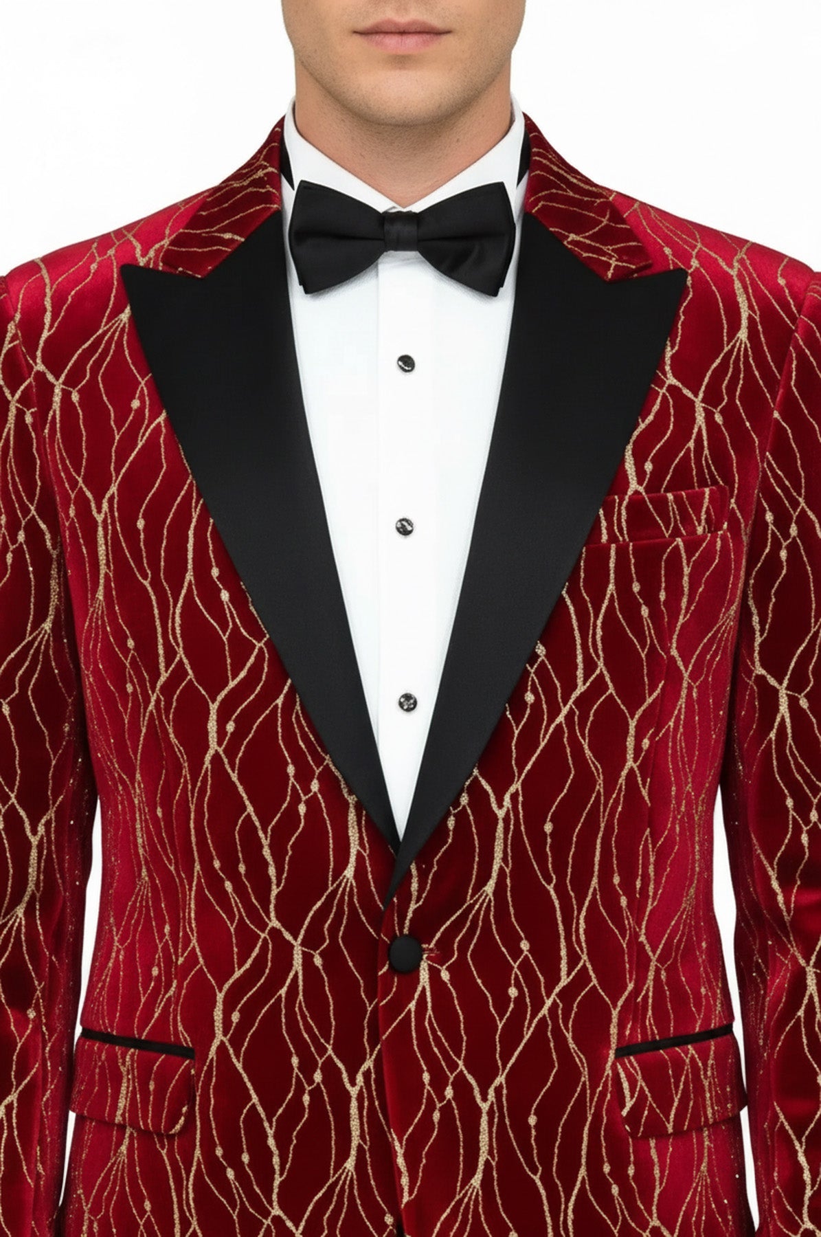 Patterned Burgundy Men Prom Blazer - Wessi