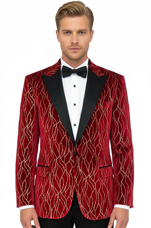 Silver Patterned Burgundy Men Prom Blazer - Wessi
