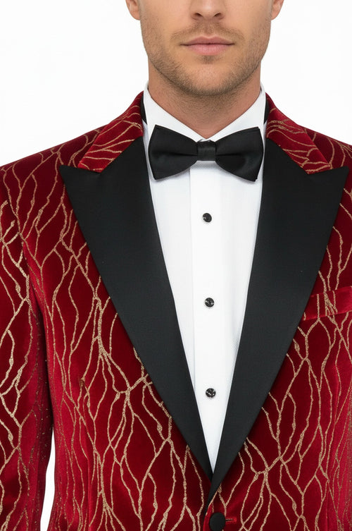 Silver Patterned Burgundy Men Prom Blazer - Wessi