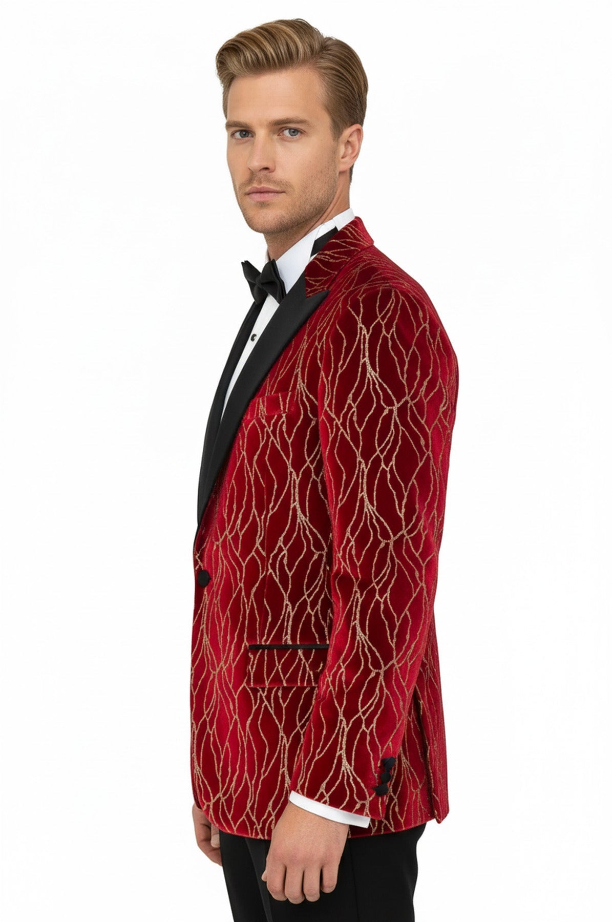Silver Patterned Burgundy Men Prom Blazer - Wessi